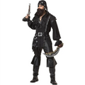 Male pirate costume halloween cosplay set featuring black ruffled shirt, skull belt, and matching bandana for halloween male pirate use