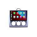 Silver-framed manual air conditioner android wifi 4g carplay system with touchscreen and control dials for ford focus