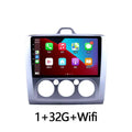 Silver-framed manual air conditioner android wifi 4g carplay system with touchscreen and speaker cutouts for ford focus