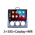Silver-framed manual air conditioner android wifi 4g carplay system with touchscreen and air vents for ford focus