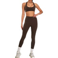 Brown high waist leggings with seamless stretchy fabric and ankle cuffs in maroon high waist suit outdoor running nude set