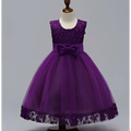 Maroon lace girls princess dress featuring purple lace and tulle with a satin bow at the waist for flower girls