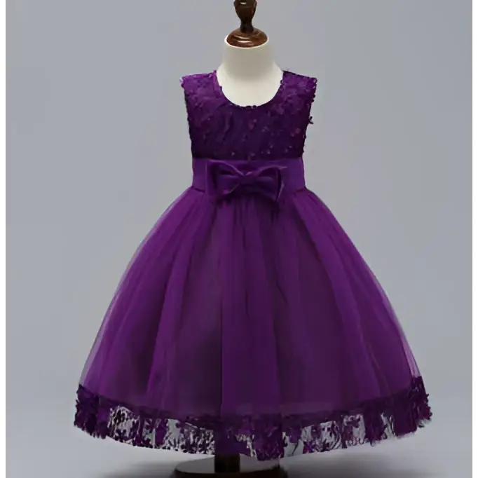 Maroon lace girls princess dress featuring purple lace and tulle with a satin bow at the waist for flower girls
