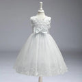 Maroon lace girls princess dress featuring a white floral lace bodice with tulle summer skirt and satin waist bow