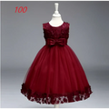 Maroon lace girls princess dress with fitted bodice, large waist bow, and floral trim summer skirt kids design