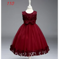 Maroon lace girls princess dress with fitted bodice, large bow waist, and ruffled hem summer skirt kids design