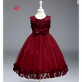 Maroon lace girls princess dress with fitted bodice bow waist and ruffled hem suitable for summer skirt kids events