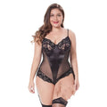 Maroon satin plus size european bodysuit stretch nightdress with black lace bodysuit featuring sheer mesh panels and satin accents