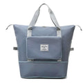 Light blue durable nylon maroon wet separation sports shoulder bag with gray handles and a label designed front pocket