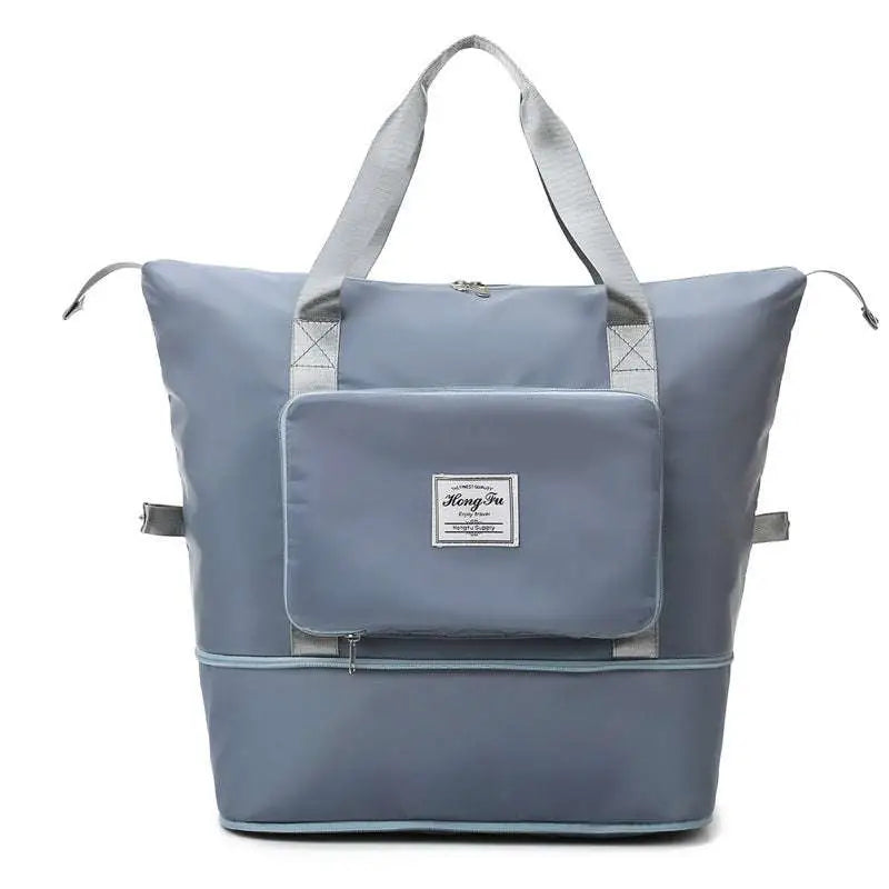 Light blue durable nylon maroon wet separation sports shoulder bag with gray handles and a label designed front pocket