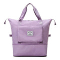 Lavender lightweight nylon maroon wet separation sports travel bag with dual handles front pocket and label designed