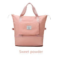 A soft pink lightweight travel bag with structured design and dual handles for maroon wet separation sports use