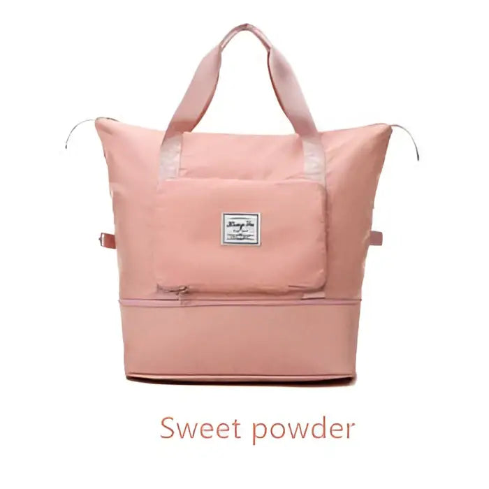 A soft pink lightweight travel bag with structured design and dual handles for maroon wet separation sports use