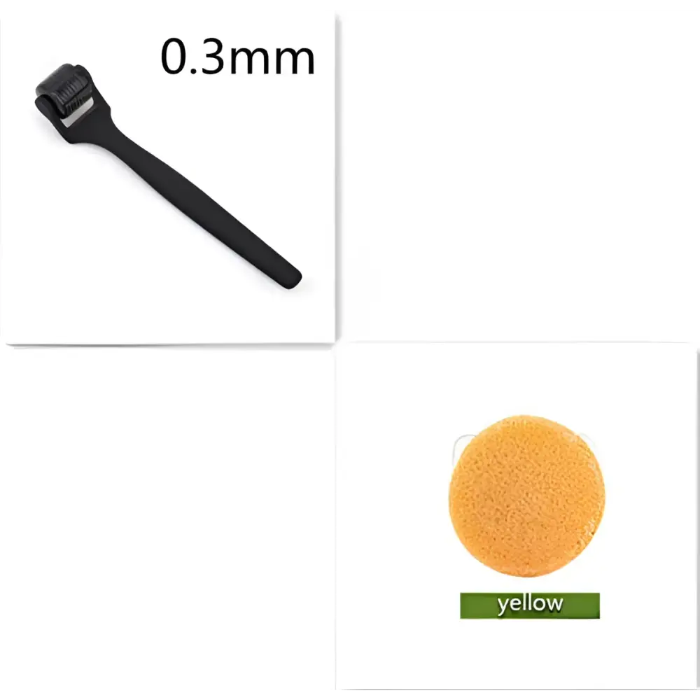 Matte black microneedle roller with 0.3mm fine needles and textured oil rubber handle for precision skincare