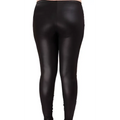 Black shiny faux leather leggings with matte feet elastic in a sleek elastic plus size design