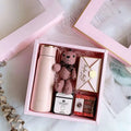 Matte pink vacuum flask with gold lid in a corporate gift box suitable for aromatherapy tablets and daily use