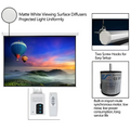 Matte white motorized projector screen with matte white viewing surface diffuser for enhanced home theater movies