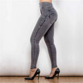 Melody high waist gray denim leggings featuring high-waisted contoured design with subtle stitching details