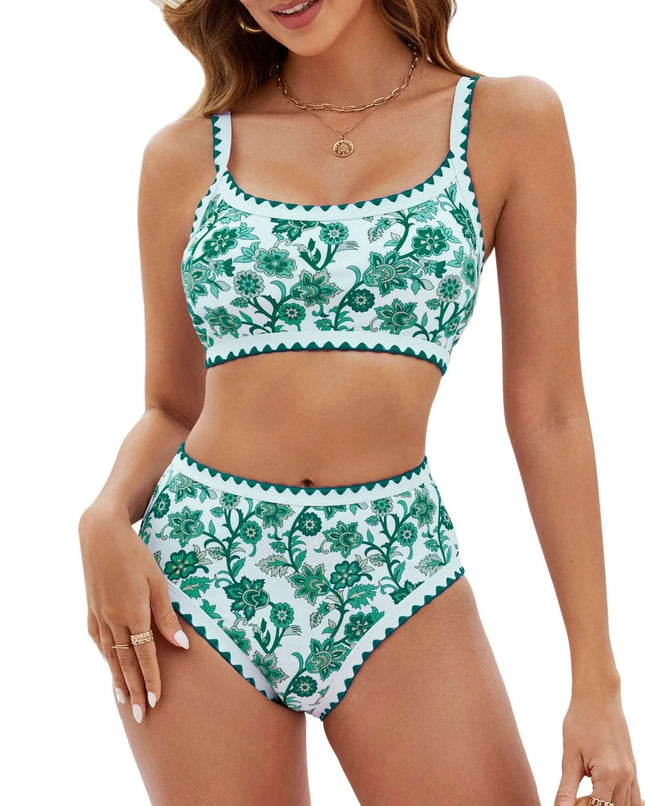 MELYUM High Waisted Bikini Sets for Women 2 Piece Tummy Control Swimsuit Floral Full Coverage Bathing Suit Teens Girls - Royalessencelux