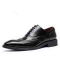 Men black leather shoes rubber sole brogues with brogue detailing and a polished finish on a low heel