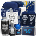 Navy blue insulated tumbler with silver rim and be a warrior not a worrier text for men chemo care package warrior gift set