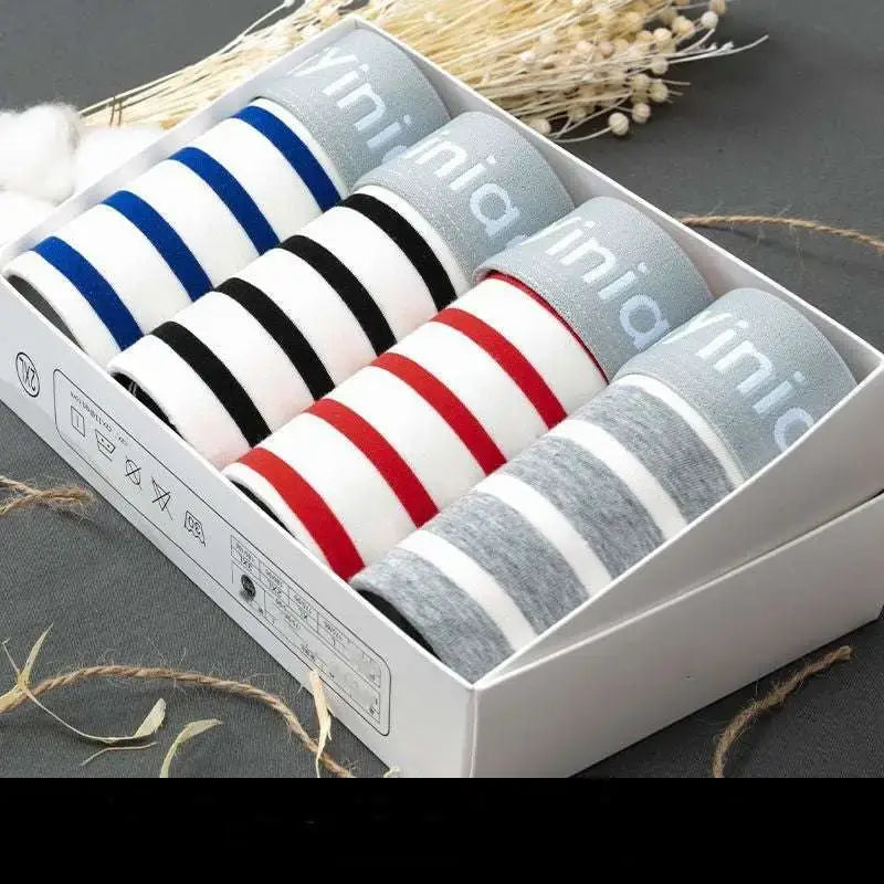 Boxes Of 4 Men's Cotton Striped Printed Boxer Boxers Full Cotton Explosion Style Button Full Cup Plus Size Bra Without Wi Royalessencelux