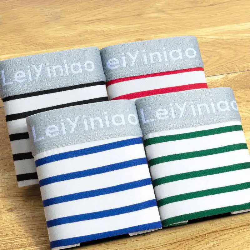Men’s 4 pack striped boxer set by leiyiniao featuring cotton striped boxer briefs in black white red white blue white and green white