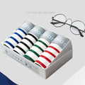 Men’s 4 pack striped boxer set in blue black green and red with gray minia branded cotton striped boxer waistbands