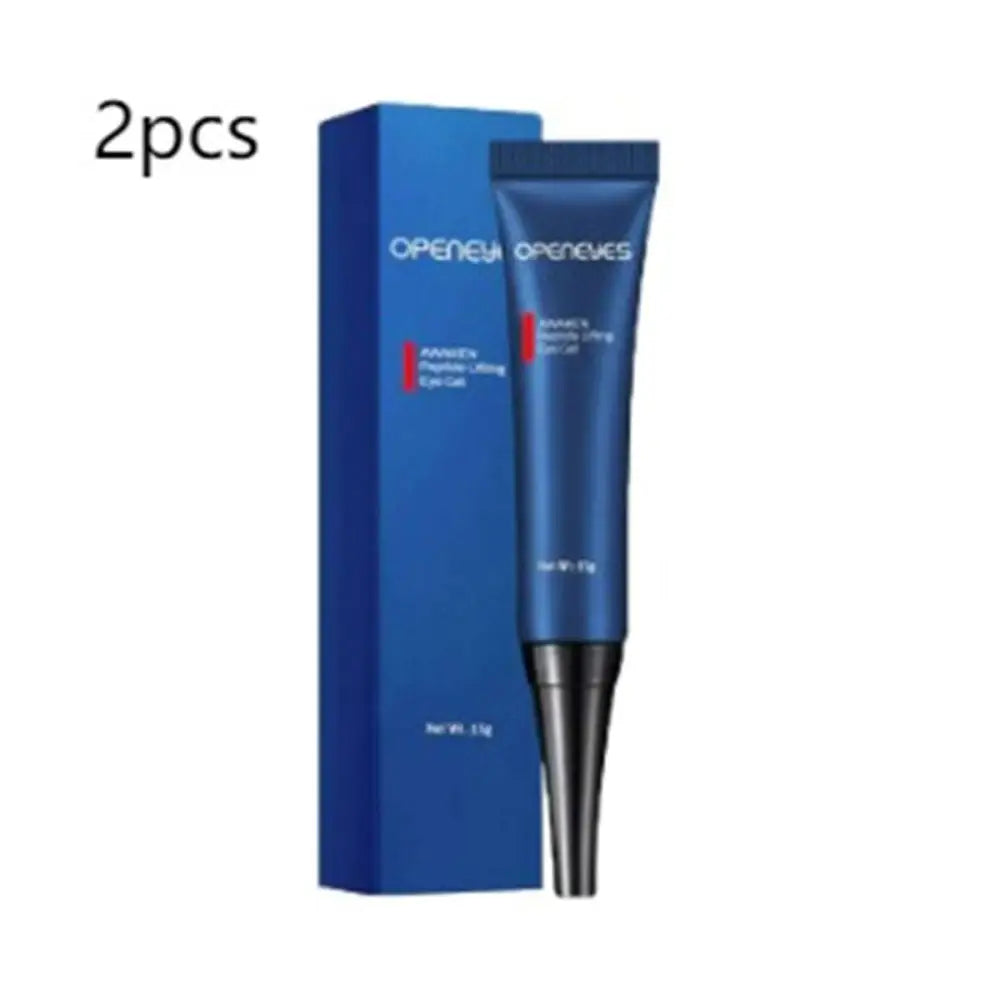 Blue openeyes advanced peptide lifting eye gel tube with black cap and box for men’s anti-aging eye cream with awaken peptide