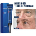 Blue tube of openeyes men’s anti-aging eye cream with black applicator tip and matching blue box featuring awaken peptide lifting