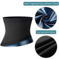 Black heat-trapping polyurethane men’s sauna body shaper waist trainer with shiny blue trim for abdomen reduction