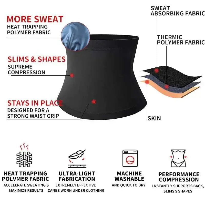 Black sauna body shaper waist trainer made of heat-trapping polymer fabric for men’s abdomen reducer and sweat absorption