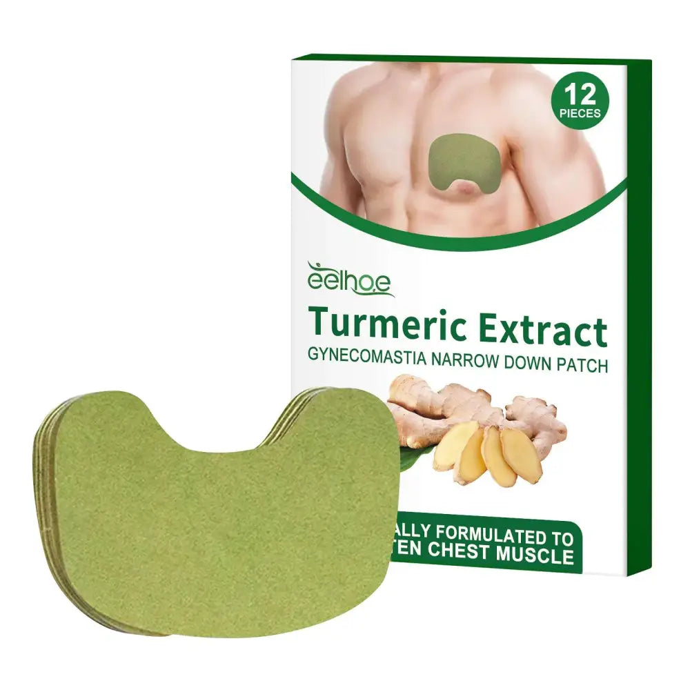 Green turmeric gynecomastia patches by eelhoe shown with packaging for men’s chest care 12 pieces product