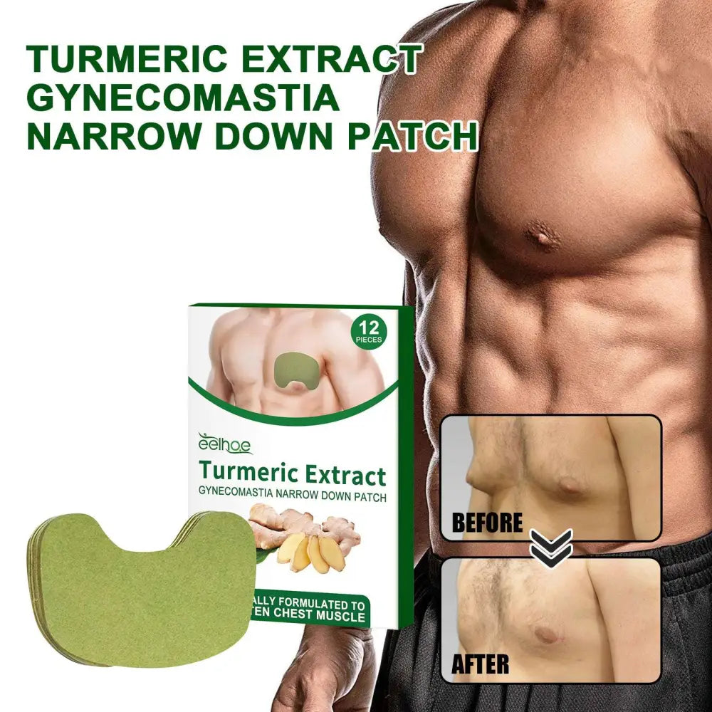 Men’s chest care turmeric gynecomastia patches green extract in a 12 piece package for gynecomastia treatment