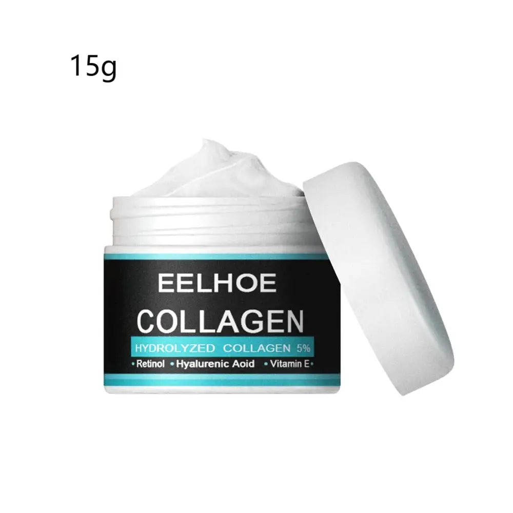 A white jar of eelhoe men’s moisturizing nourishing skin collagen cream with black label and 15g hydrolyzed collagen