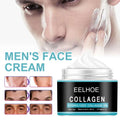 Black and teal jar of men’s moisturizing nourishing skin collagen cream with hydrolyzed collagen and silver lid
