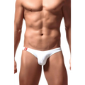 Malowinda mens spandex white striped bikini briefs underwear with red striped waistband for comfortable support