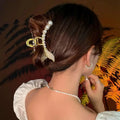 Gold-toned mermaid tail gold shark clip adorned with white pearls and rhinestones for korean elegant temperament