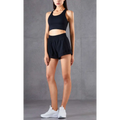 Black athletic crop top with racerback design and seamless construction in mesh pockets fitness two-piece athletic set
