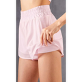 Light pink two-layered mesh pockets fitness shorts with elastic waistband and side pocket in breathable two-piece athletic set