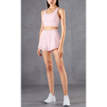 A soft pink two-piece athletic set with breathable fitness pants and mesh pockets for enhanced comfort and functionality