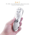 Silver and white 5-in-1 mesotherapy electroporation rf skincare device with four circular treatment heads for facial care