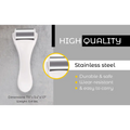 White-handled metallic ice roller with polished stainless steel head for skin cooling spa treatment and cooling spa use