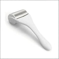 White plastic handle metallic ice roller with metal roller head for skin cooling spa treatment and facial care