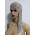 Silver chainmail dome pendant mask head with cascading fringe and intricate mesh design for metallic mesh dome pendant look