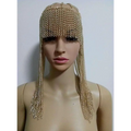 Gold chainmail dome pendant mask head featuring a mesh dome pendant with cascading fringe detail