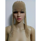 Gold chainmail dome pendant mask head featuring a mesh dome pendant with cascading fringe detail