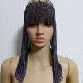 Dark metallic chainmail dome pendant mask headpiece with mesh design and long dangling chains for pendant mask head use