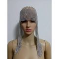 Silver chainmail metallic mesh dome pendant mask head chain with cascading fringe for elegant festival wear