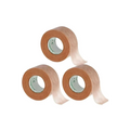 Three rolls of inch tan micropore tape with textured surface and white ticopore cores in 3 count health beauty pack